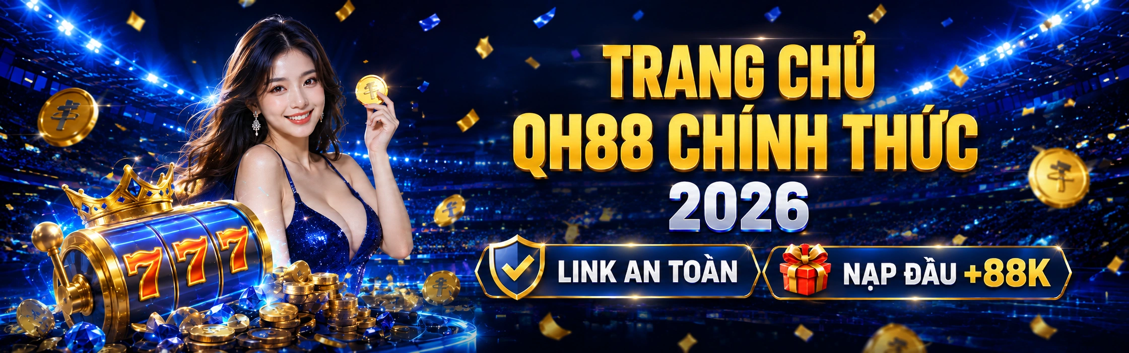 Banner trang chủ QH88 chính thức 2026 với link an toàn và ưu đãi nạp đầu +88K